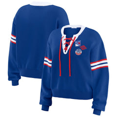 New York Rangers WEAR by Erin Andrews Women's Cropped Lace-Up Sweater - Blue - NHL 201429726