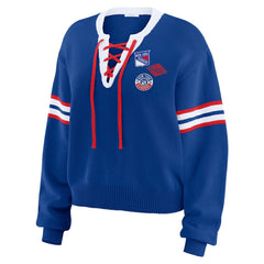 New York Rangers WEAR by Erin Andrews Women's Cropped Lace-Up Sweater - Blue - NHL 201429726
