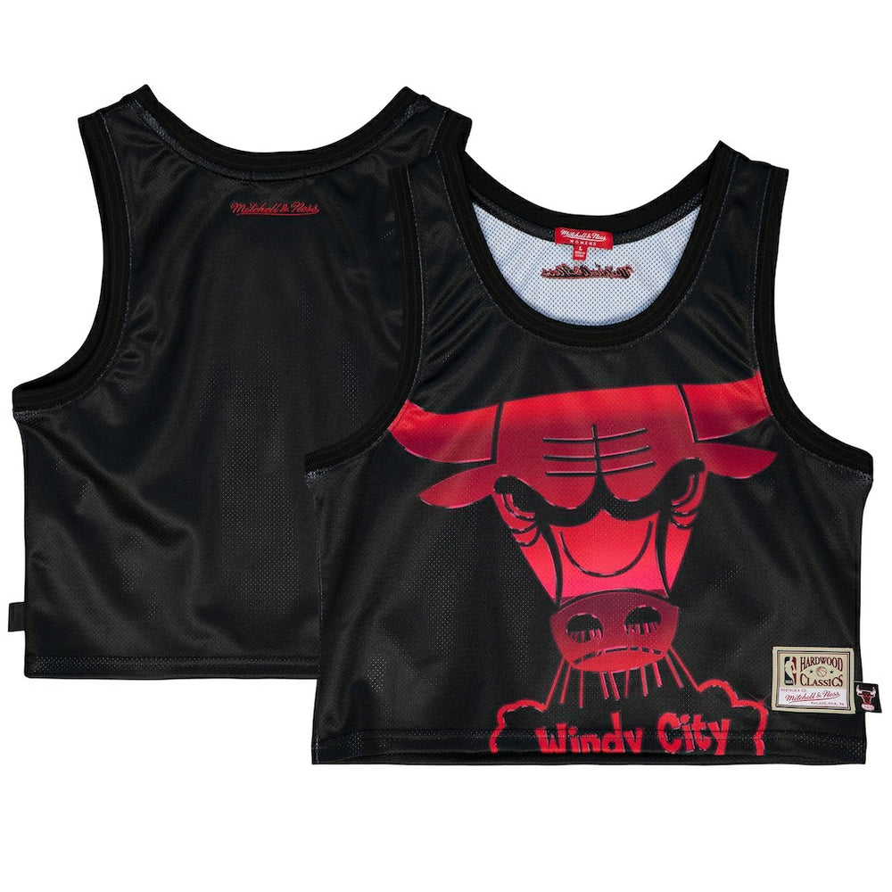 Chicago Bulls Women's Hardwood Classics Big Face 4.0 Cropped Tank Top for sale Black | Mitchell & Ness