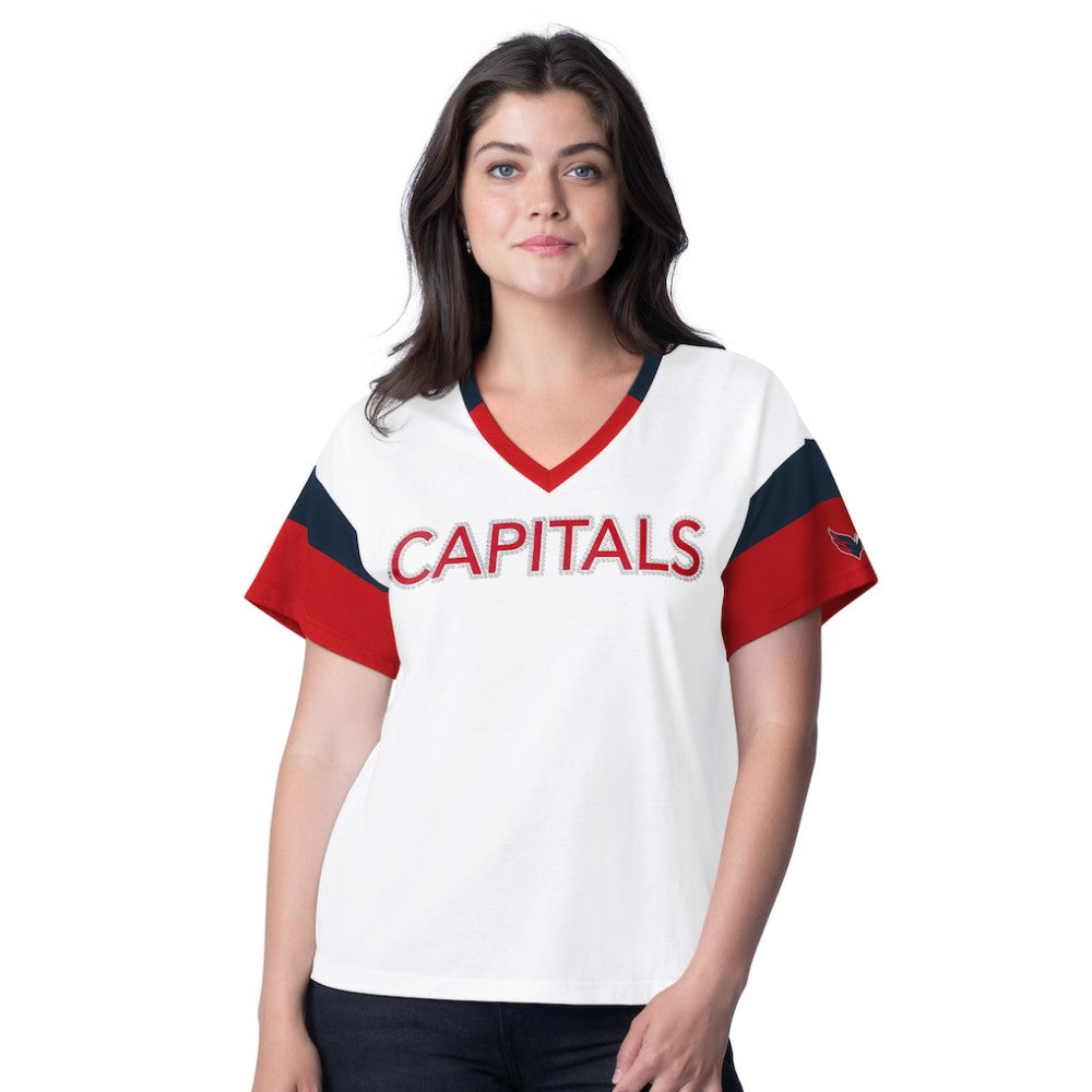 Washington Capitals G-III 4Her by Carl Banks Women's Rink Oversized Rhinestone V-Neck T-Shirt - White - NHL 201432651