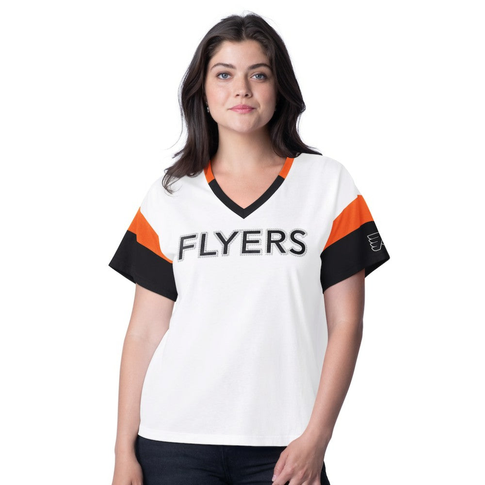 Philadelphia Flyers G-III 4Her by Carl Banks Women's Rink Oversized Rhinestone V-Neck T-Shirt - White - NHL 201432652