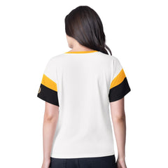 Boston Bruins G-III 4Her by Carl Banks Women's Rink Oversized Rhinestone V-Neck T-Shirt - White - NHL 201432654