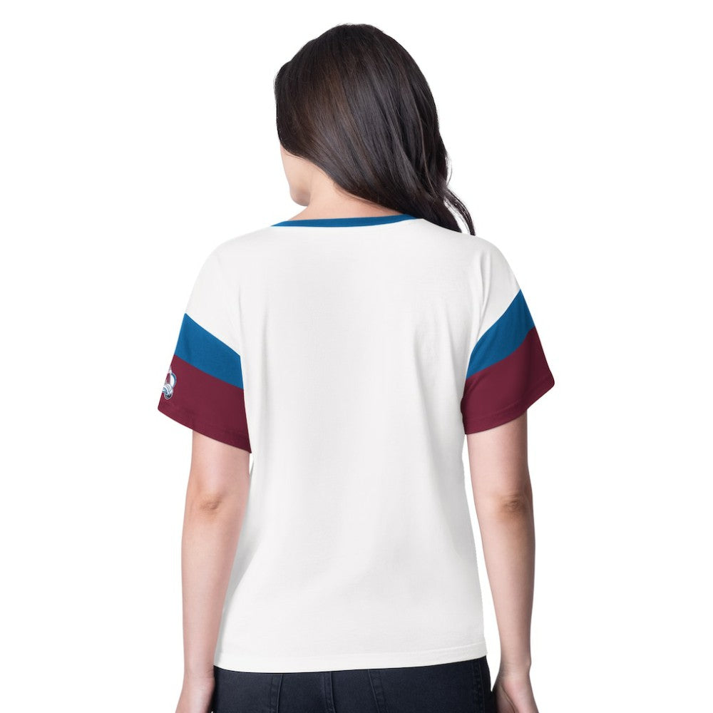 Colorado Avalanche G-III 4Her by Carl Banks Women's Rink Oversized Rhinestone V-Neck T-Shirt - White - NHL 201432655