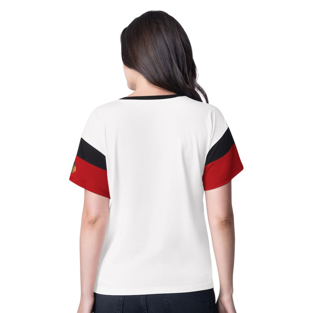 Chicago Blackhawks G-III 4Her by Carl Banks Women's Rink Oversized Rhinestone V-Neck T-Shirt - White - NHL 201432656