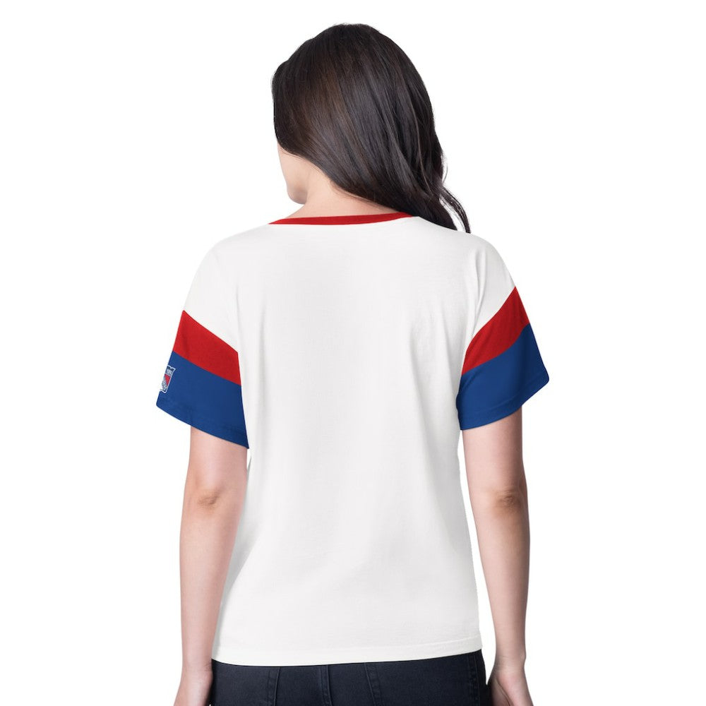 New York Rangers G-III 4Her by Carl Banks Women's Rink Oversized Rhinestone V-Neck T-Shirt - White - NHL 201432660