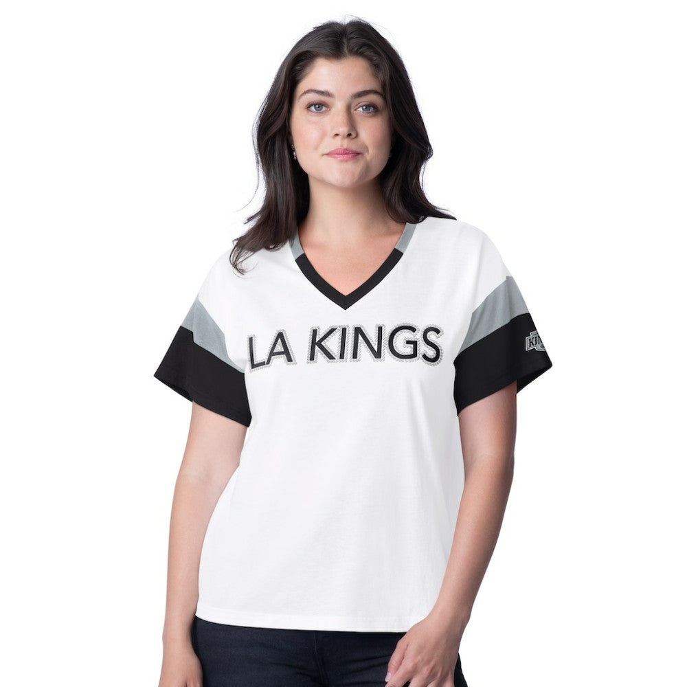 Los Angeles Kings G-III 4Her by Carl Banks Women's Rink Oversized Rhinestone V-Neck T-Shirt - White - NHL 201432661