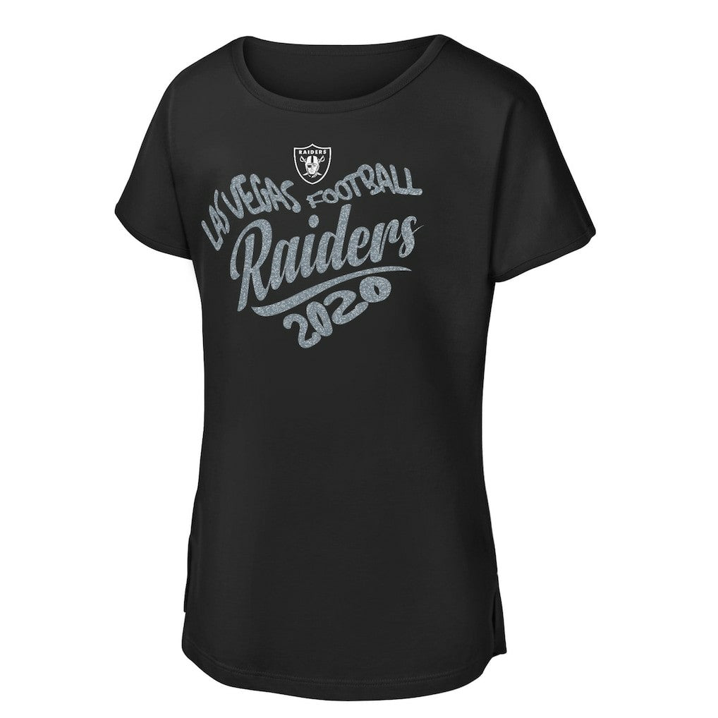Las Vegas Raiders Girls Youth Script Heart Dolman T-Shirt Black