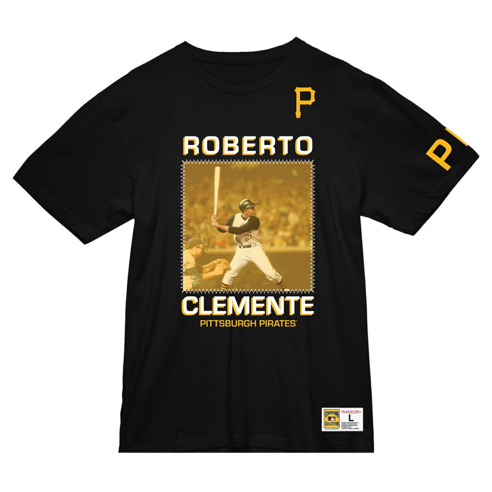 Roberto Clemente Pittsburgh Pirates Mitchell & Ness Cooperstown Collection Heavyweight Premium Player Vintage Logo T-Shirt - Black - Mitchell & Ness Discount