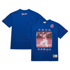 Hank Aaron Atlanta Braves Mitchell & Ness Cooperstown Collection Heavyweight Premium Player Vintage Logo T-Shirt - Royal - Mitchell & Ness Online