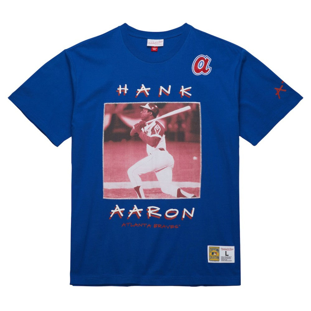 Hank Aaron Atlanta Braves Mitchell & Ness Cooperstown Collection Heavyweight Premium Player Vintage Logo T-Shirt - Royal - Mitchell & Ness Online