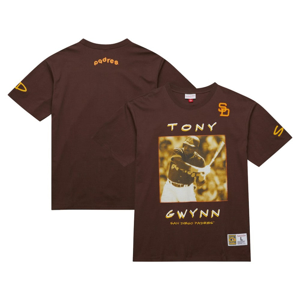Tony Gwynn San Diego Padres Mitchell & Ness Cooperstown Collection Heavyweight Premium Player Vintage Logo T-Shirt - Brown - Mitchell & Ness on Sale