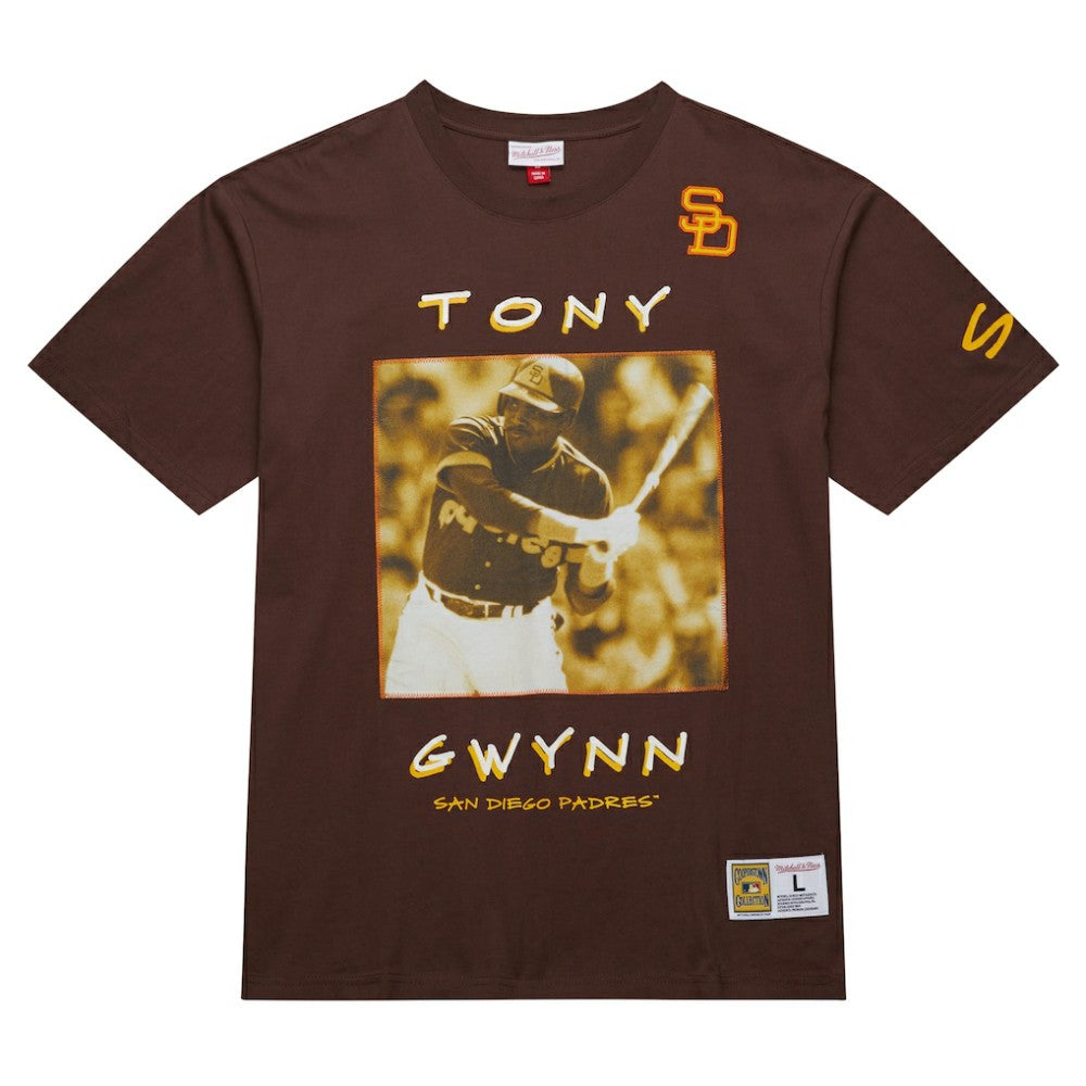 Tony Gwynn San Diego Padres Mitchell & Ness Cooperstown Collection Heavyweight Premium Player Vintage Logo T-Shirt - Brown - Mitchell & Ness on Sale