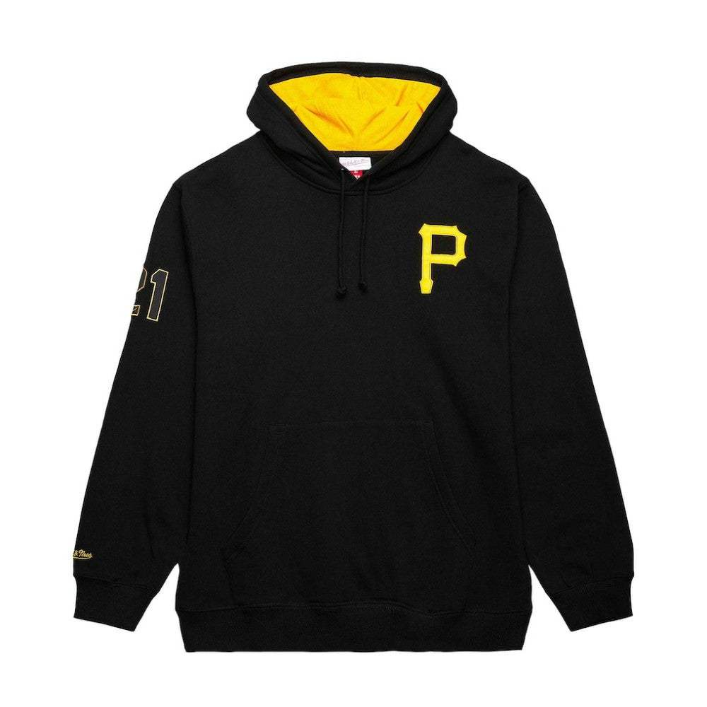 Roberto Clemente Pittsburgh Pirates Mitchell & Ness Vintage Logo Name & Number Pullover Hoodie - Black - Mitchell & Ness Online