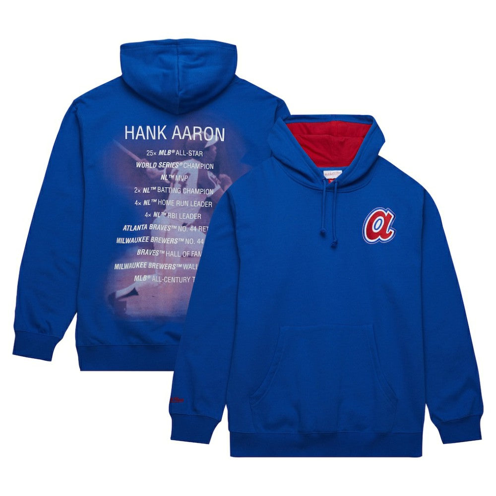 Hank Aaron Atlanta Braves Mitchell & Ness Vintage Logo Name & Number Pullover Hoodie - Royal - Mitchell & Ness on Sale