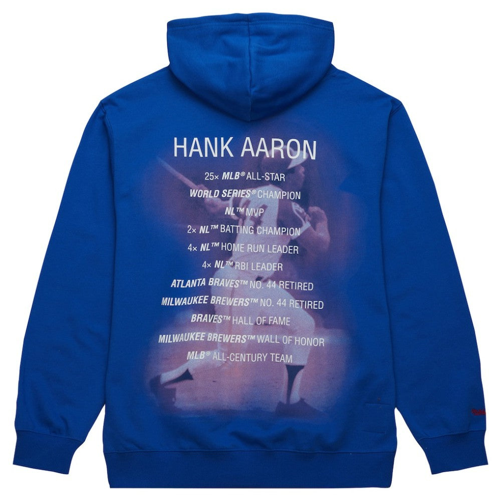 Hank Aaron Atlanta Braves Mitchell & Ness Vintage Logo Name & Number Pullover Hoodie - Royal - Mitchell & Ness on Sale