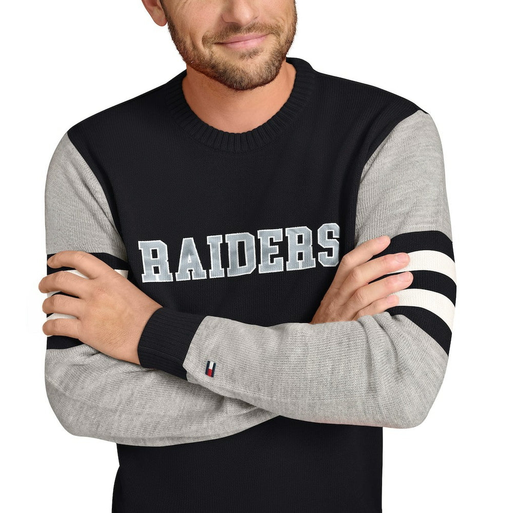 Las Vegas Raiders Tommy Hilfiger Acrylic Crewneck Pullover Sweater Black/Heather Gray