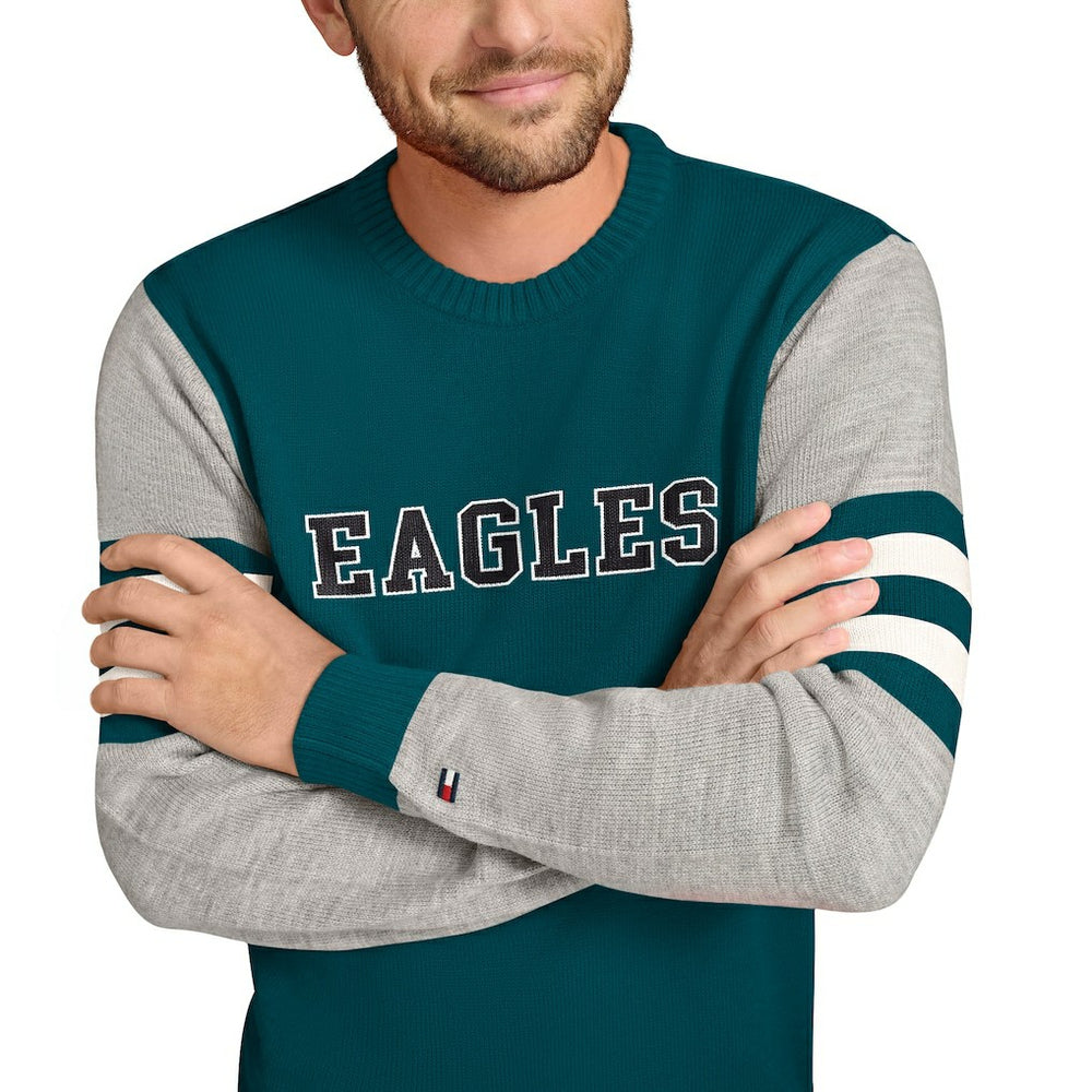 Philadelphia Eagles Tommy Hilfiger Acrylic Crewneck Pullover Sweater Green/Heather Gray