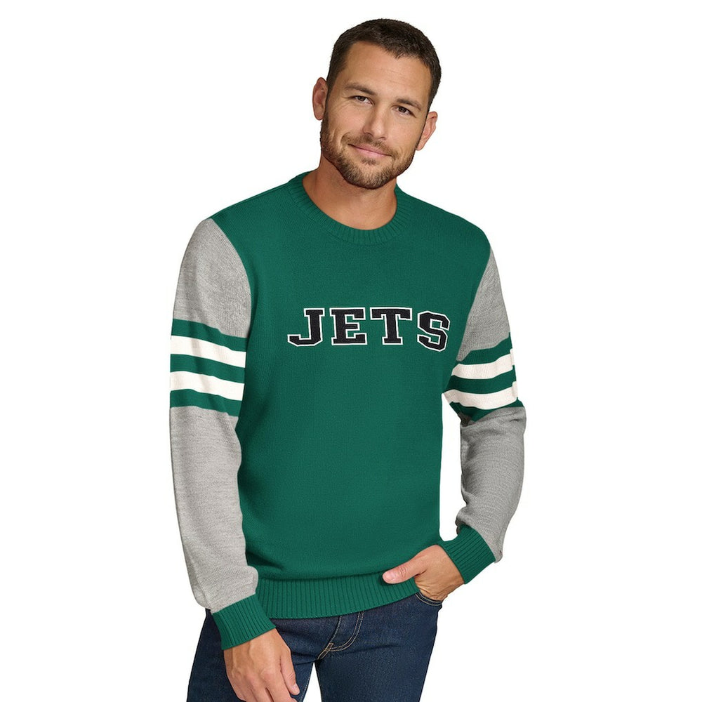 New York Jets Tommy Hilfiger Acrylic Crewneck Pullover Sweater Green/Heather Gray