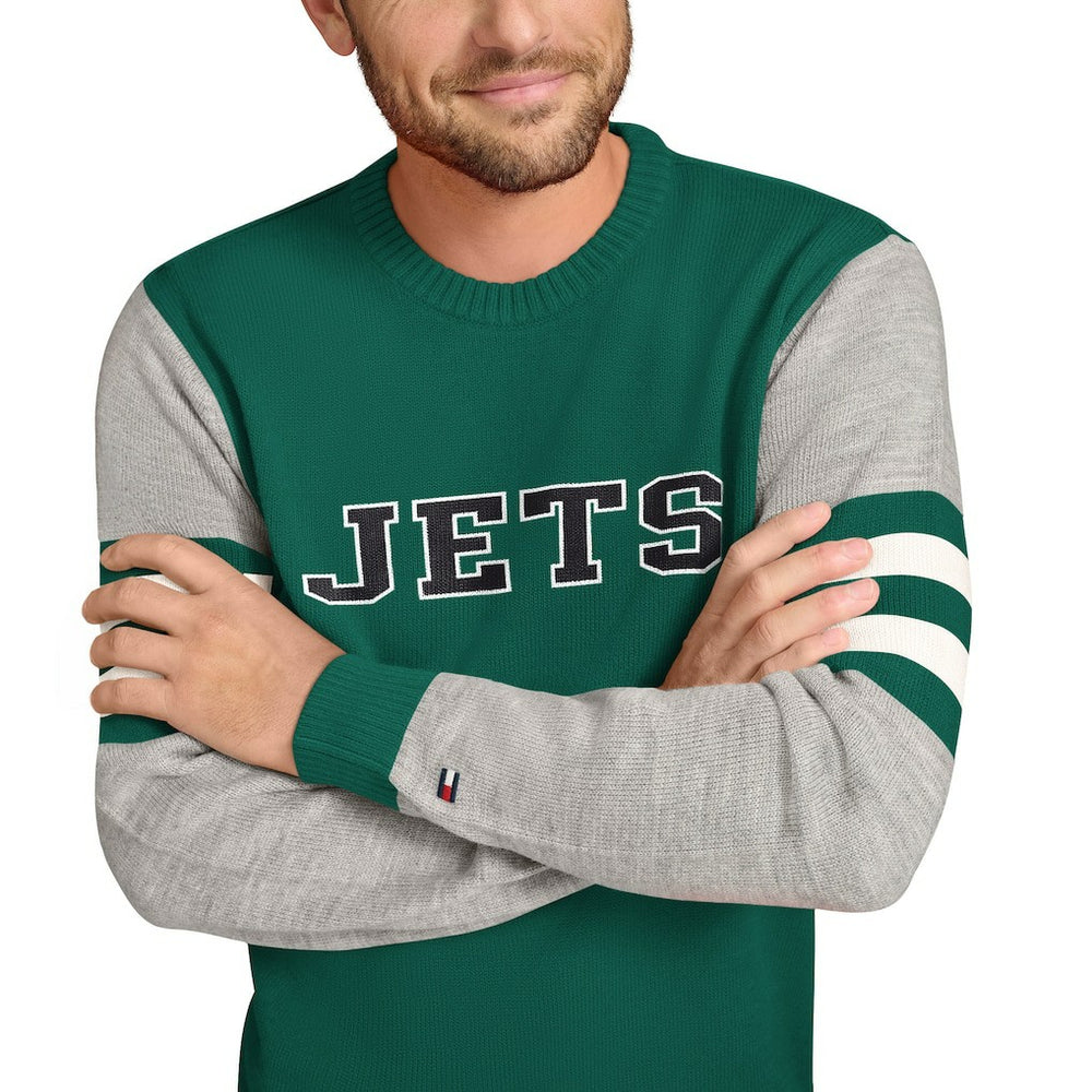New York Jets Tommy Hilfiger Acrylic Crewneck Pullover Sweater Green/Heather Gray