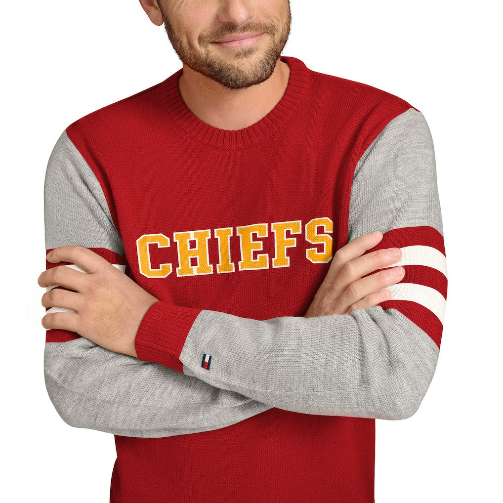 Kansas City Chiefs Tommy Hilfiger Acrylic Crewneck Pullover Sweater Red/Heather Gray