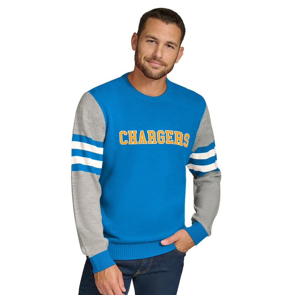 Los Angeles Chargers Tommy Hilfiger Acrylic Crewneck Pullover Sweater Powder Blue/Heather Gray