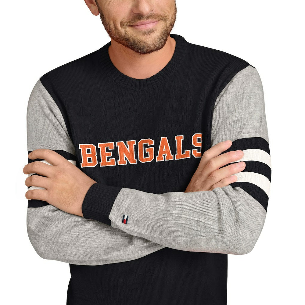 Cincinnati Bengals Tommy Hilfiger Acrylic Crewneck Pullover Sweater Black/Heather Gray
