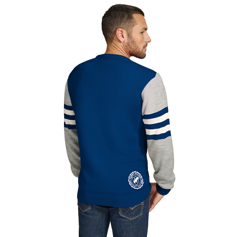 Indianapolis Colts Tommy Hilfiger Acrylic Crewneck Pullover Sweater Royal/Heather Gray