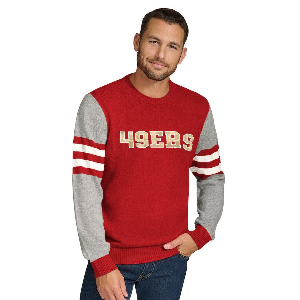 San Francisco 49ers Tommy Hilfiger Acrylic Crewneck Pullover Sweater Scarlet/Heather Gray