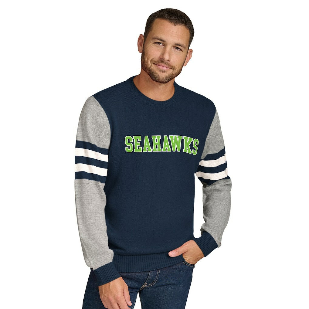 Seattle Seahawks Tommy Hilfiger Acrylic Crewneck Pullover Sweater College Navy/Heather Gray