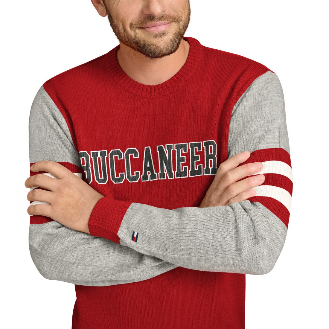Tampa Bay Buccaneers Tommy Hilfiger Acrylic Crewneck Pullover Sweater Red/Heather Gray