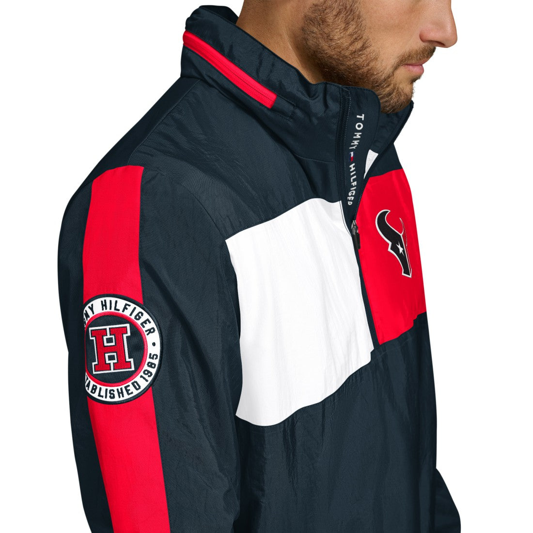 Houston Texans Tommy Hilfiger Gael Lightweight Half-Zip Pullover Hoodie Jacket Navy