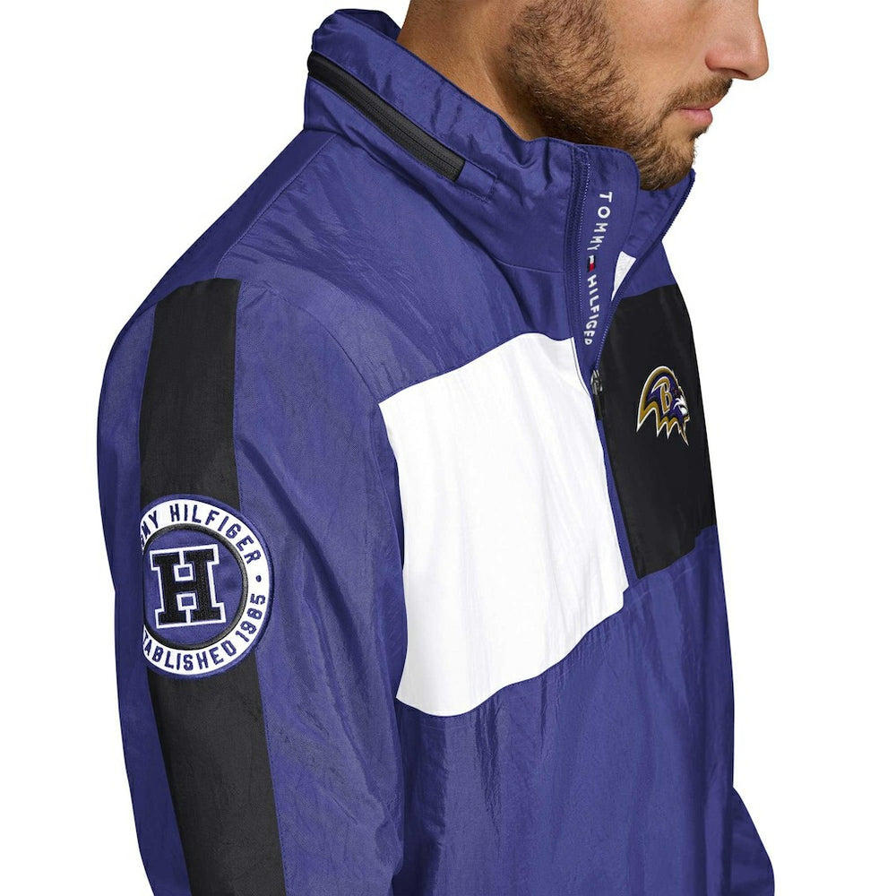 Baltimore Ravens Tommy Hilfiger Gael Lightweight Half-Zip Pullover Hoodie Jacket Purple