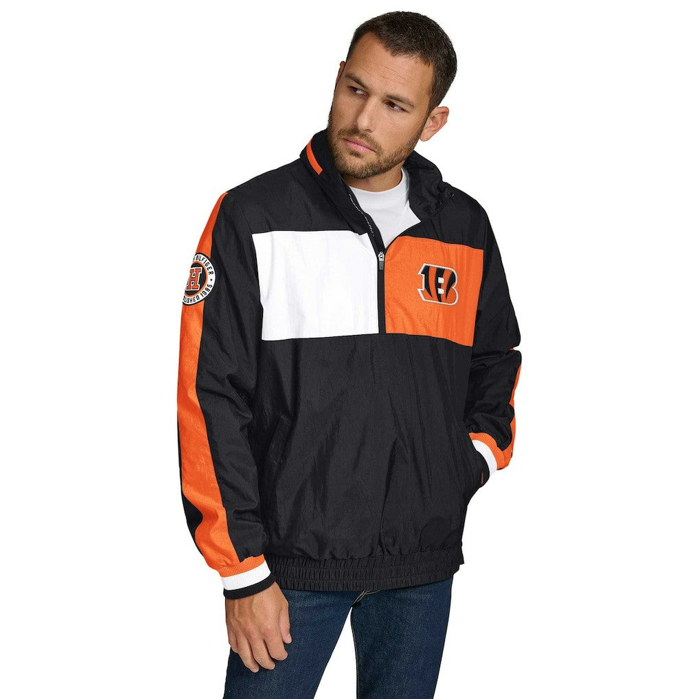 Cincinnati Bengals Tommy Hilfiger Gael Lightweight Half-Zip Pullover Hoodie Jacket Black