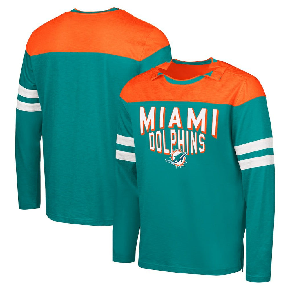 Miami Dolphins G-III Sports by Carl Banks Adaptive Hail Mary Long Sleeve T-Shirt Aqua/Orange