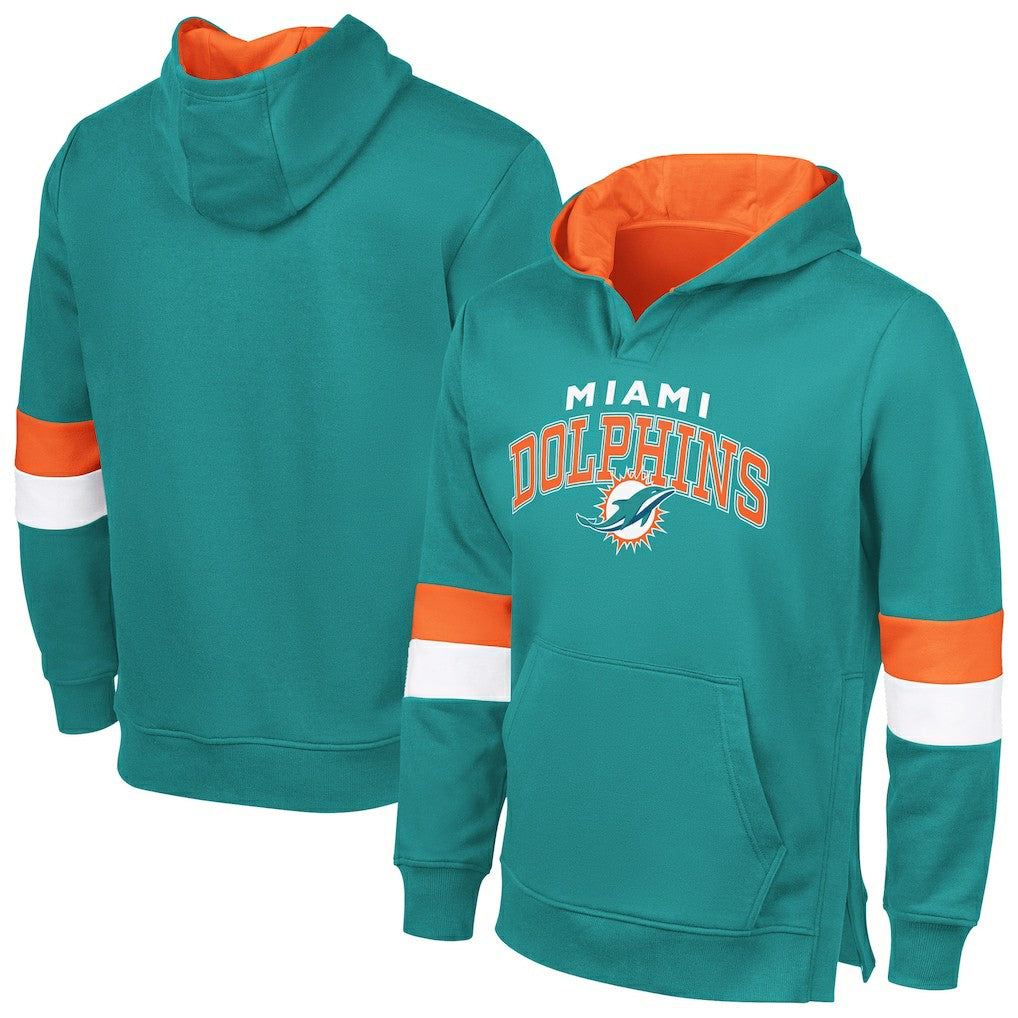 Miami Dolphins G-III Sports by Carl Banks Adaptive Faceoff Pullover Hoodie Aqua/Orange