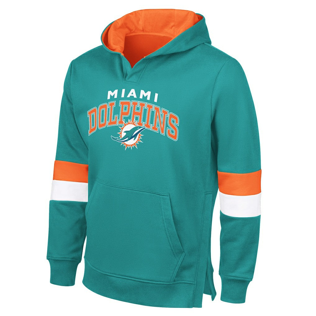 Miami Dolphins G-III Sports by Carl Banks Adaptive Faceoff Pullover Hoodie Aqua/Orange