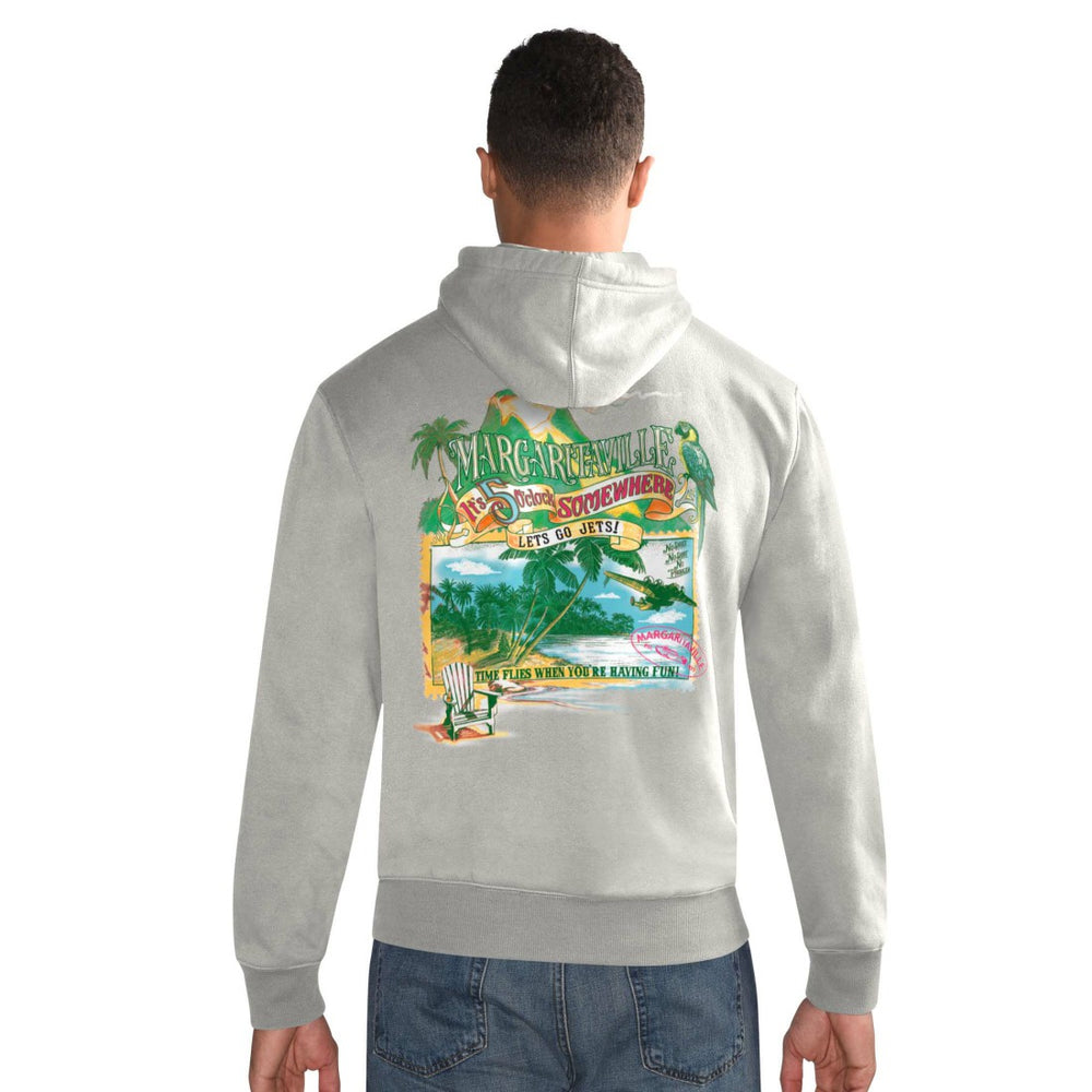 New York Jets Margaritaville Time Flies Garment Dyed Pullover Hoodie Gray