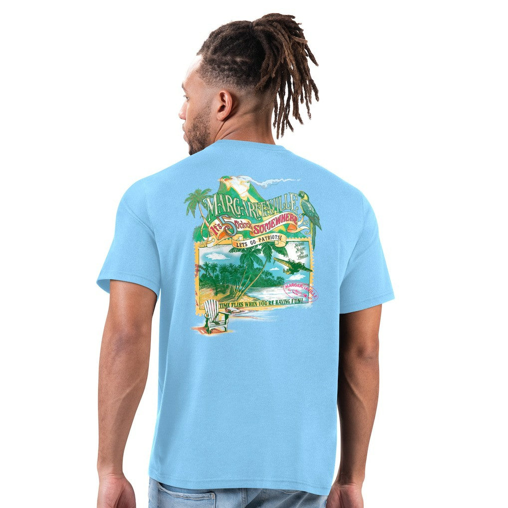 New England Patriots Margaritaville Time Flies T-Shirt Light Blue