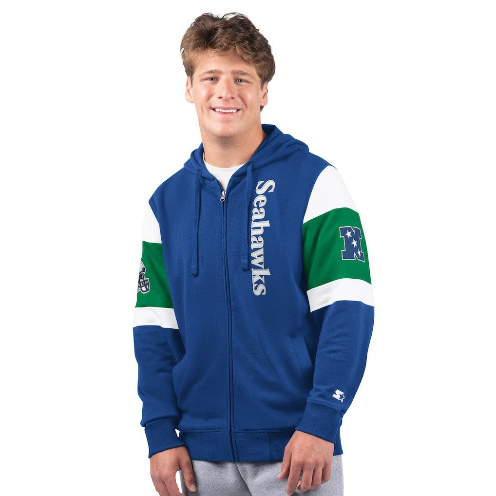 Seattle Seahawks Starter Extreme Vintage Logo Full-Zip Hoodie Royal