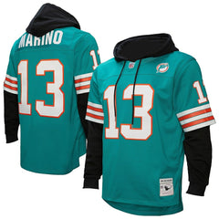Mitchell & Ness Dan Marino Miami Dolphins Player Name & Number Hoodie Legacy Jersey Aqua
