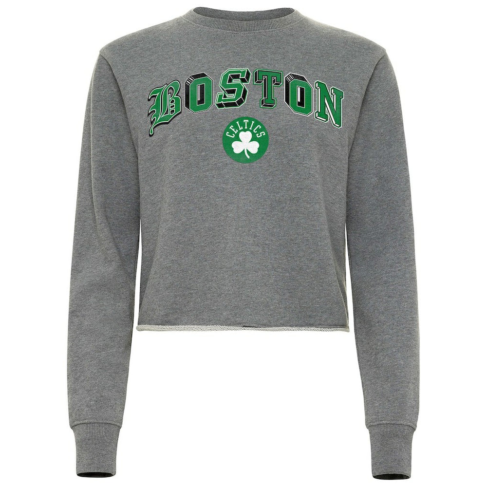 Boston Celtics Sportiqe Women's Varsity Collection Kacey Cropped Pullover Sweatshirt Heather Gray
