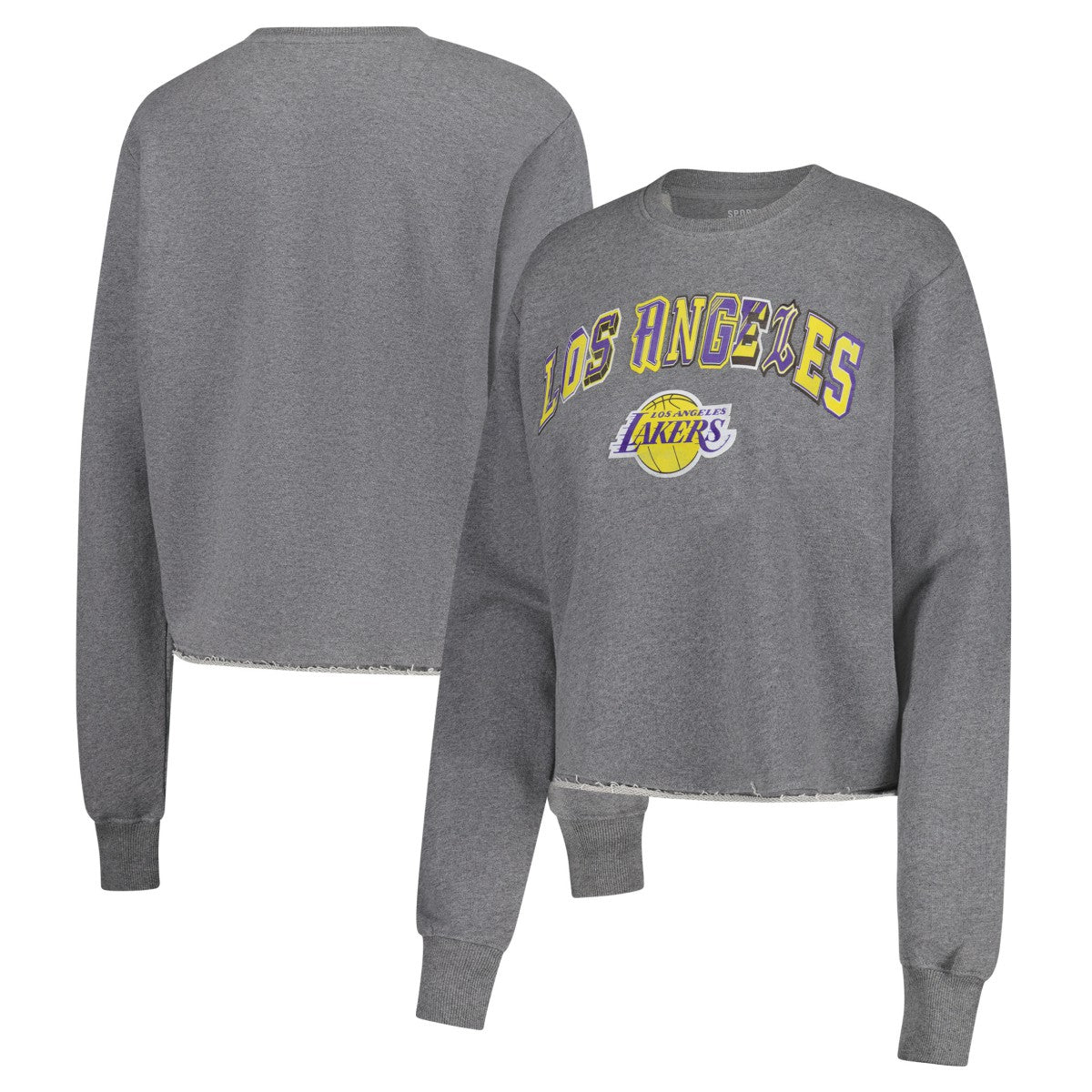 Los Angeles Lakers Sportiqe Women's Varsity Collection Kacey Cropped Pullover Sweatshirt Heather Gray