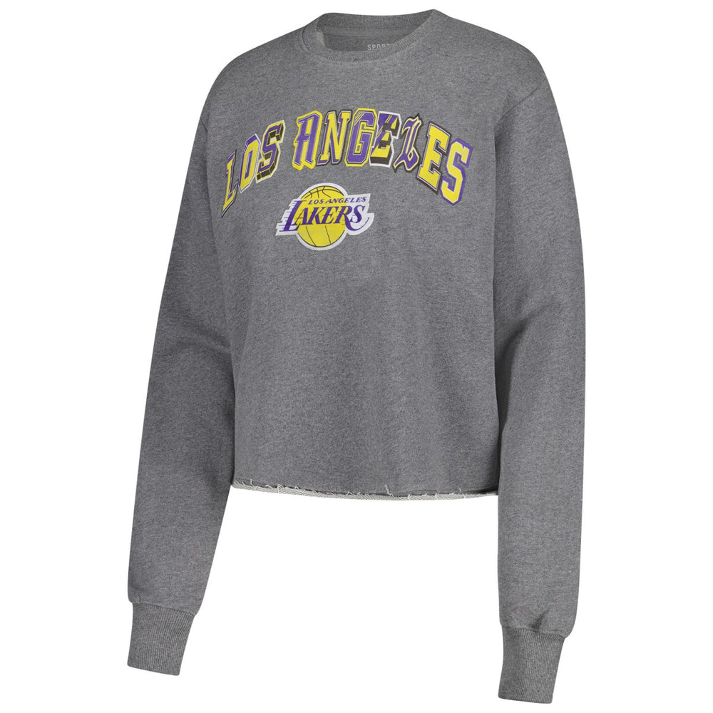 Los Angeles Lakers Sportiqe Women's Varsity Collection Kacey Cropped Pullover Sweatshirt Heather Gray