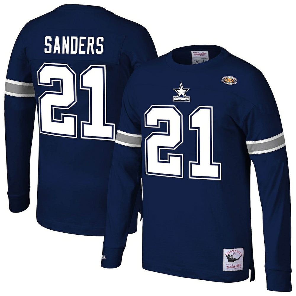 Mitchell & Ness Deion Sanders Dallas Cowboys Retired Player Name & Number Long Sleeve Top Navy