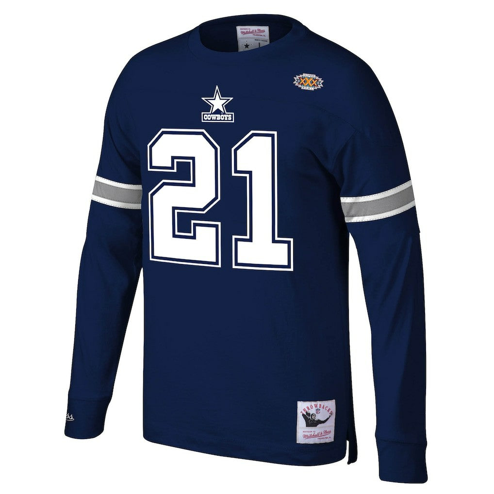 Mitchell & Ness Deion Sanders Dallas Cowboys Retired Player Name & Number Long Sleeve Top Navy