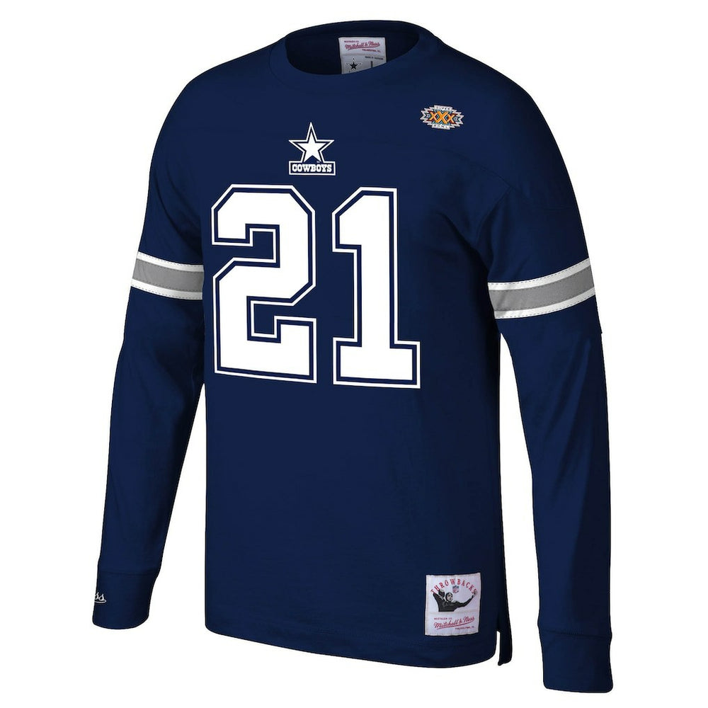 Mitchell & Ness Deion Sanders Dallas Cowboys Retired Player Name & Number Long Sleeve Top Navy