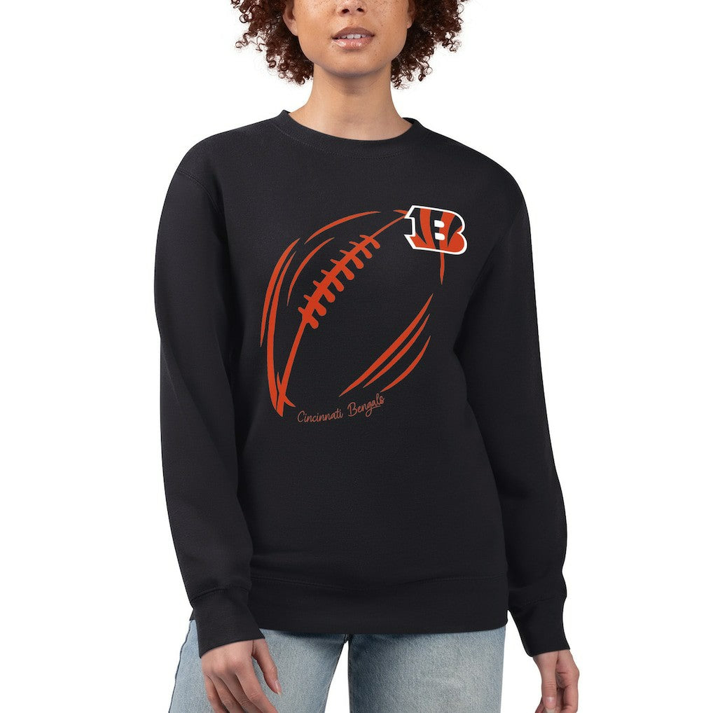 Cincinnati Bengals G-III 4Her by Carl Banks Women's Football Logo Graphic Fleece Tri-Blend Pullover Sweatshirt Black