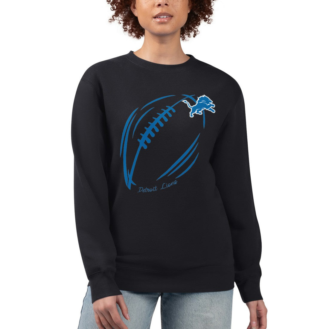 Detroit Lions G-III 4Her by Carl Banks Women's Football Logo Graphic Fleece Tri-Blend Pullover Sweatshirt Black