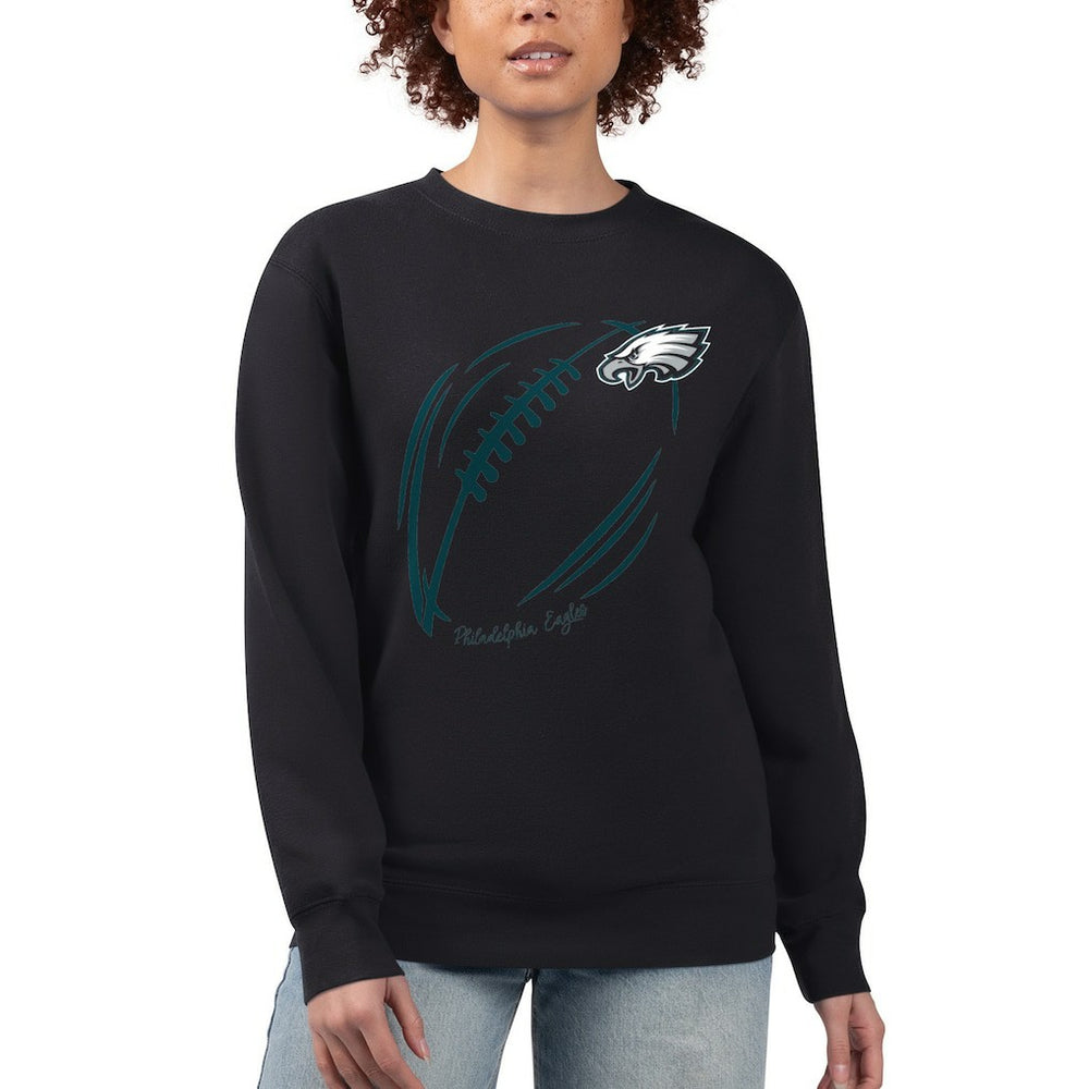 Philadelphia Eagles G-III 4Her by Carl Banks Women's Football Logo Graphic Fleece Tri-Blend Pullover Sweatshirt Black