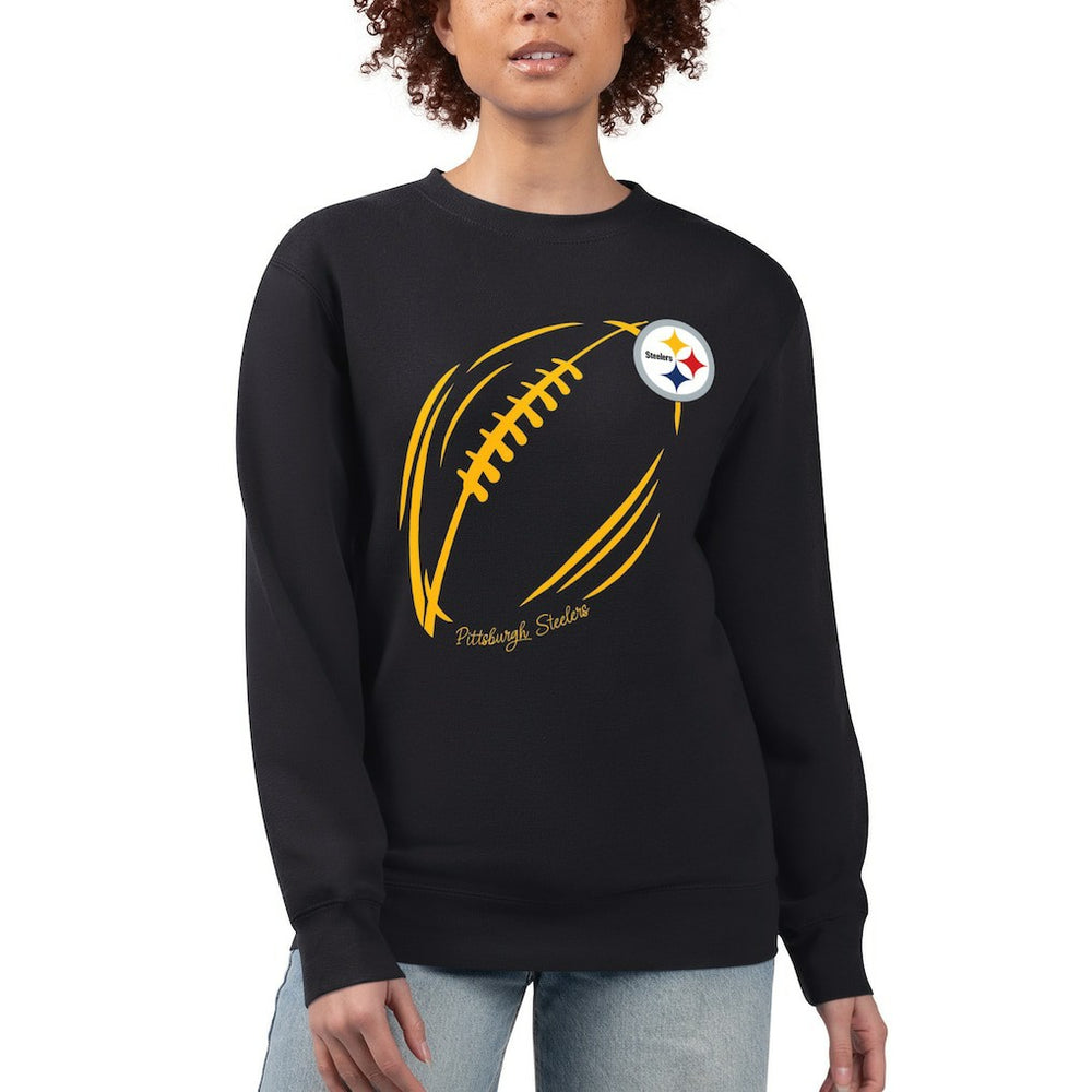 Pittsburgh Steelers G-III 4Her by Carl Banks Women's Football Logo Graphic Fleece Tri-Blend Pullover Sweatshirt Black